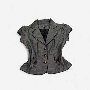 Vintage y2k BCX grey short sleeve fitted button up blazer top